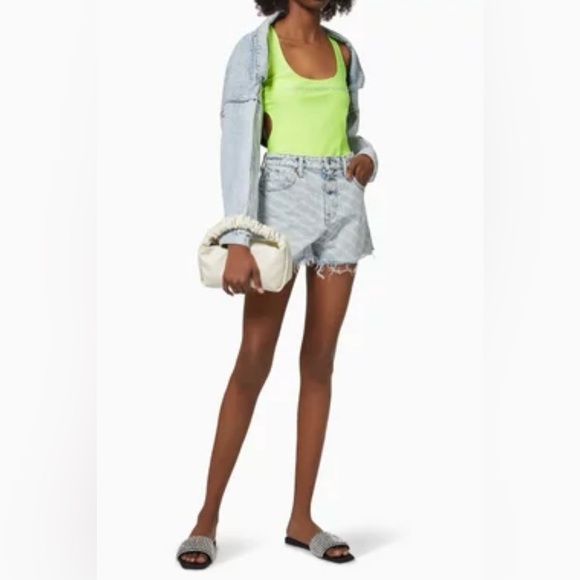 NWT Alexander Wang Neon Yellow Cutout One-Piece Swimsuit Logo Diamante Size S - Picture 4 of 12